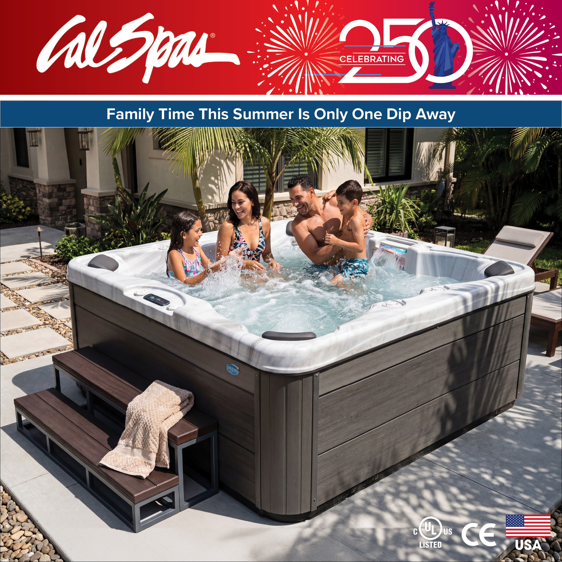Calspas hot tub being used in a family setting - West Field